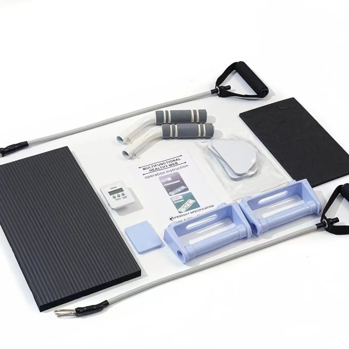 Purple, black, and pink portable foldable PP plastic fitness belly panel for core exercises.