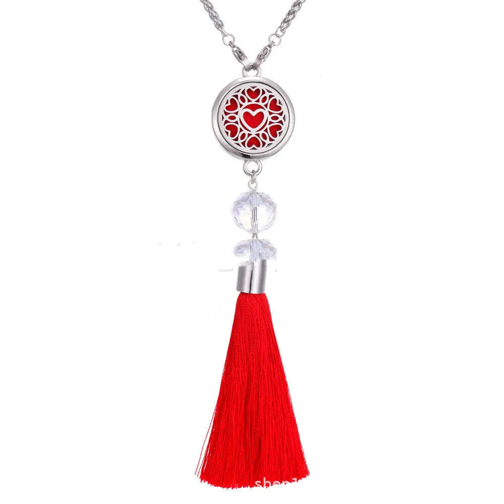 Alloy car pendant with coloured tassel and 50cm chain for aromatherapy fragrance diffusion