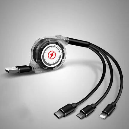 3 in 1 telescopic charging cable with 120 cm TPE cable and titanium alloy connectors in multiple colours