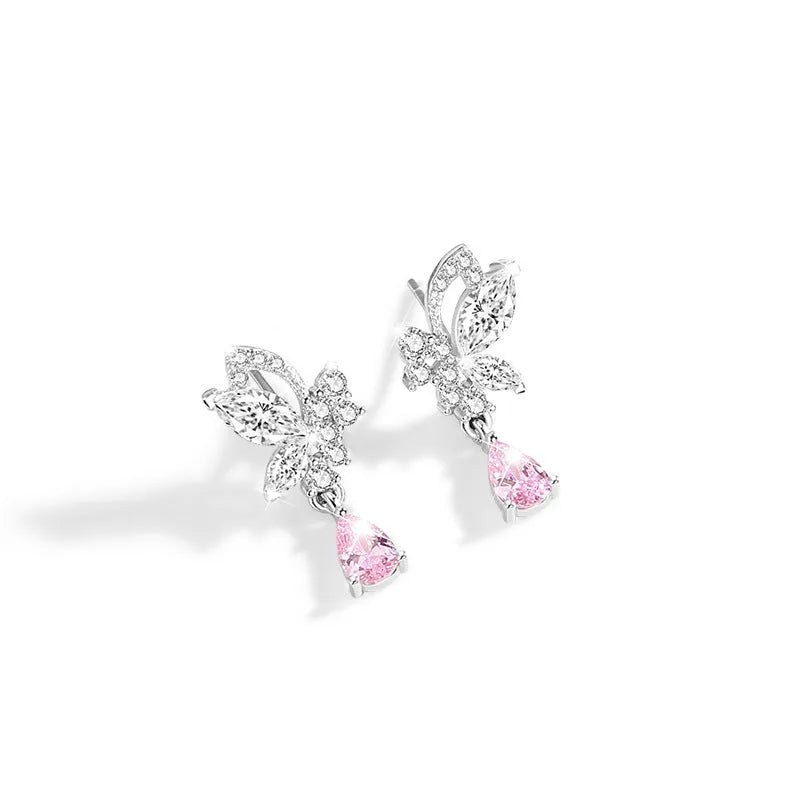 Butterfly crystal stud earrings in silver with decorative design