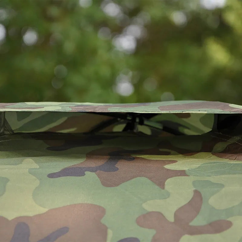 Double camouflage outdoor camping tent with triangular skylight and steel ground nails