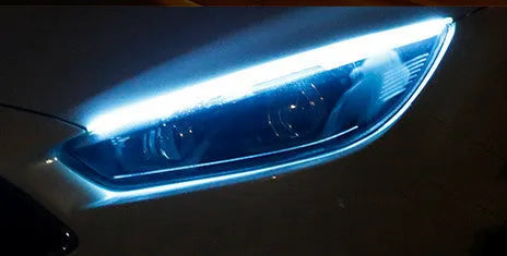 Flexible silicone car LED daytime running light strip with flowing turn signal in multiple length options