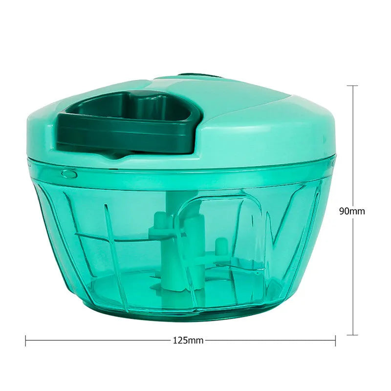 Green manual kitchen chopper with three blades and 500ml container for vegetables