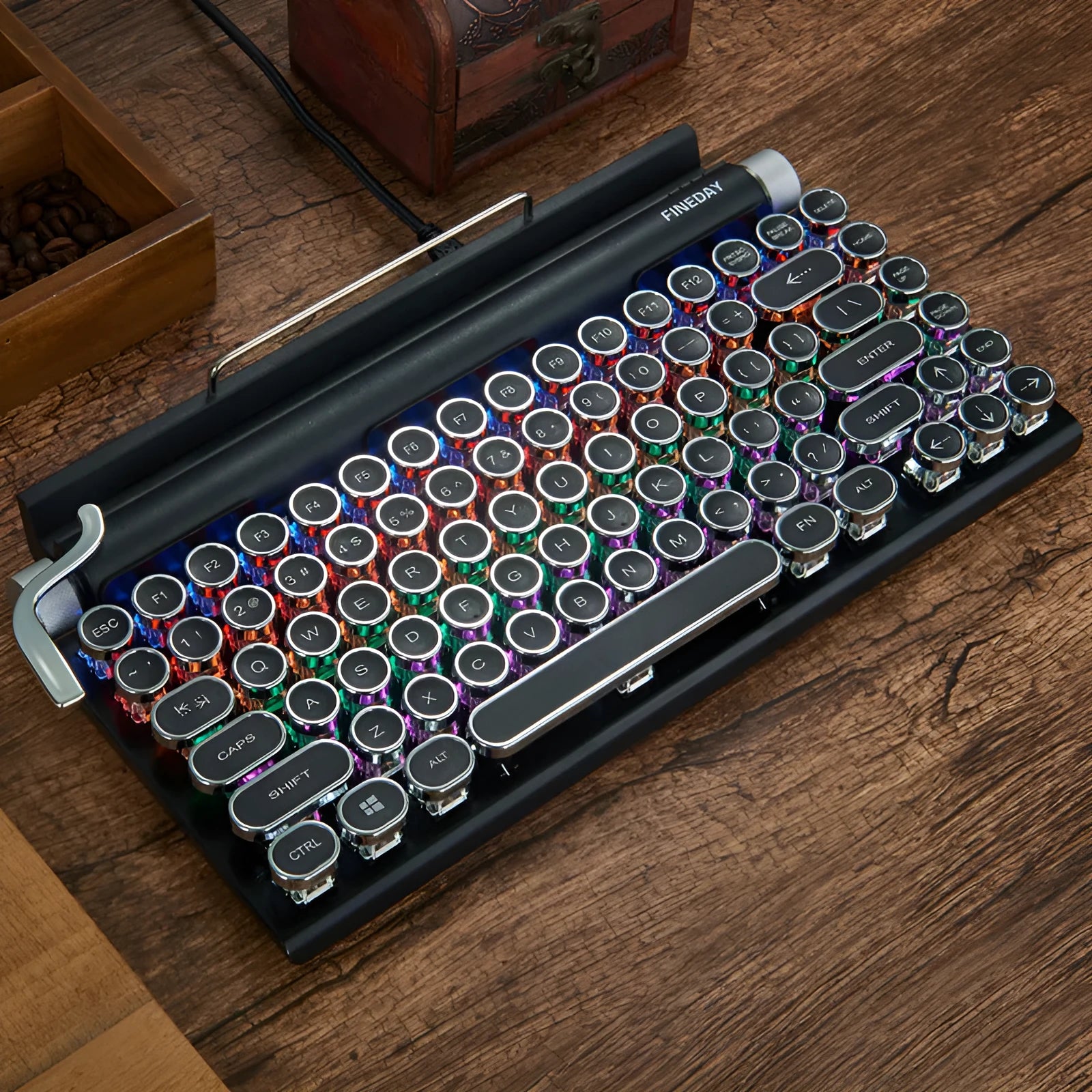 Black Dot retro mechanical keyboard with typewriter design, Bluetooth connectivity and seven-colour backlighting