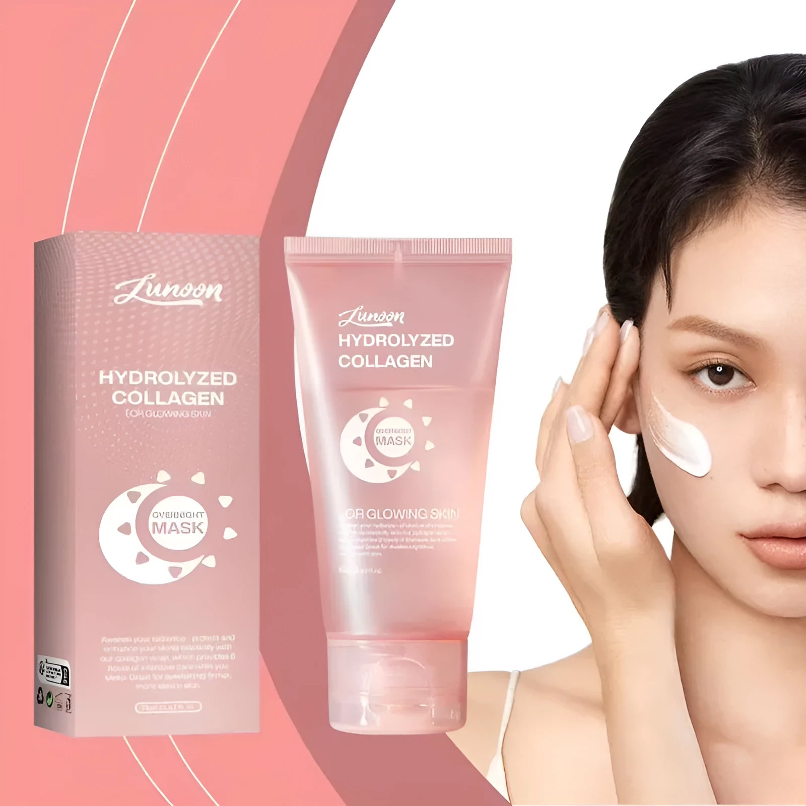 Collagen night face mask in 75ml bottle with application brush for firming and hydration