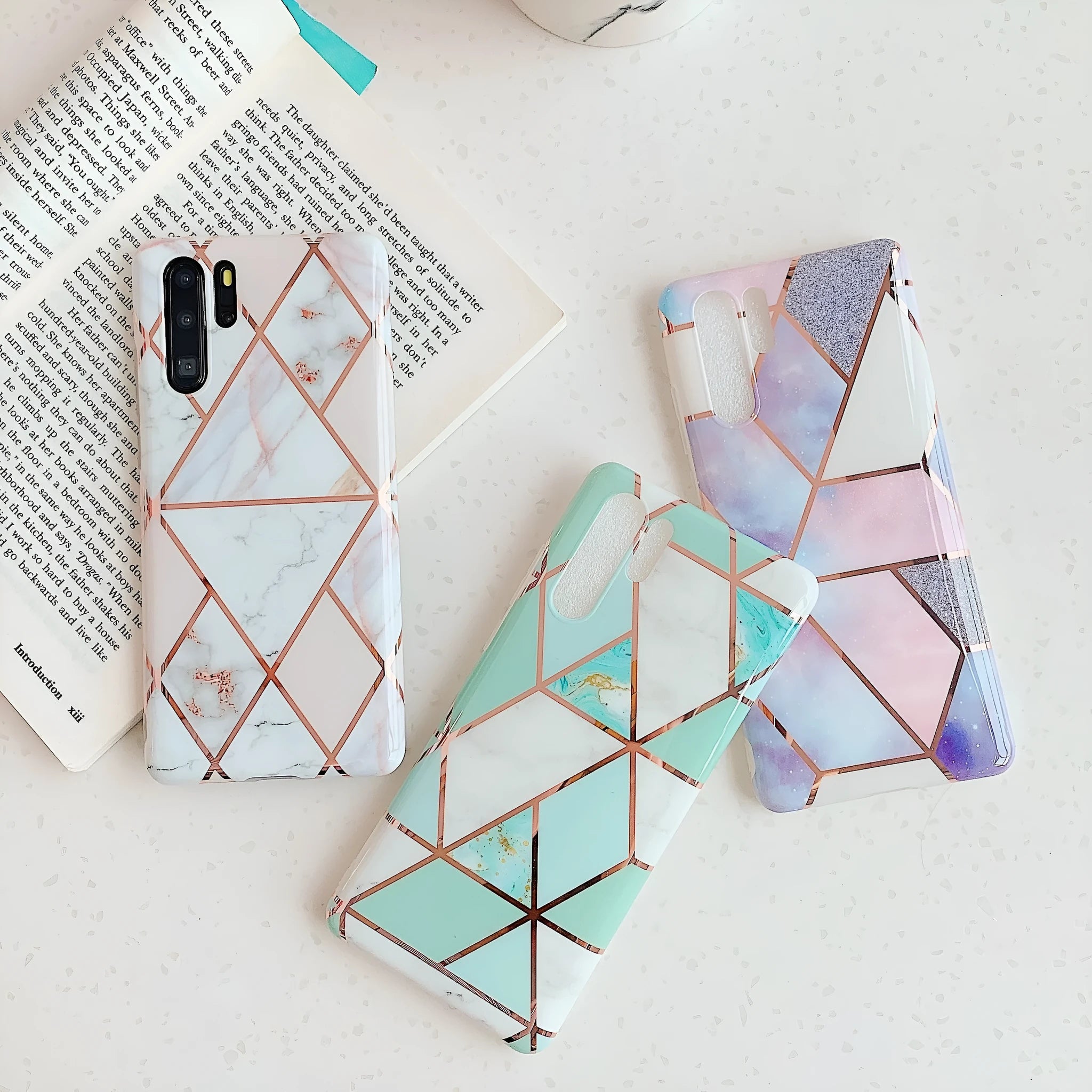 Electroplated marble Huawei phone case in TPU back cover design for Mate and P series smartphones
