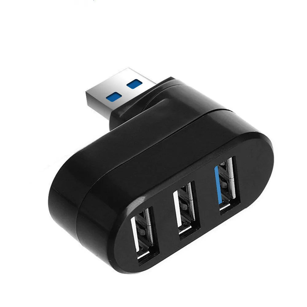 Black USB rotary splitter hub with four USB 3.0 ports on rotating design