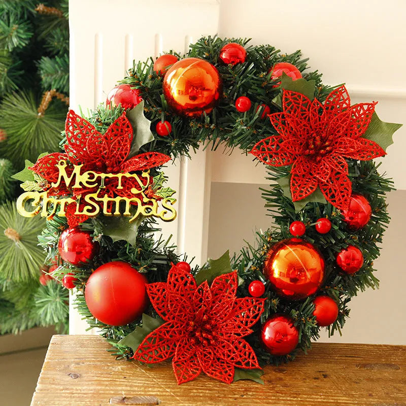 30cm multicolour plastic Christmas wreath with traditional foliage design for door decoration