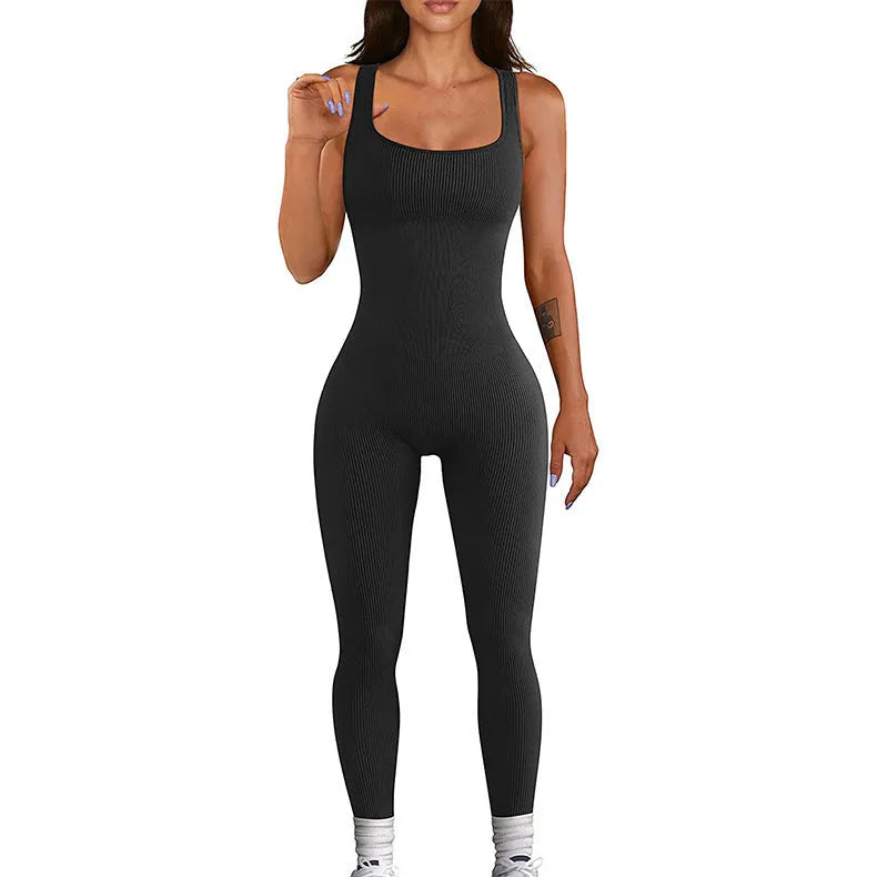 Women's spandex suspender tank top tights with adjustable buttons and long sleeves