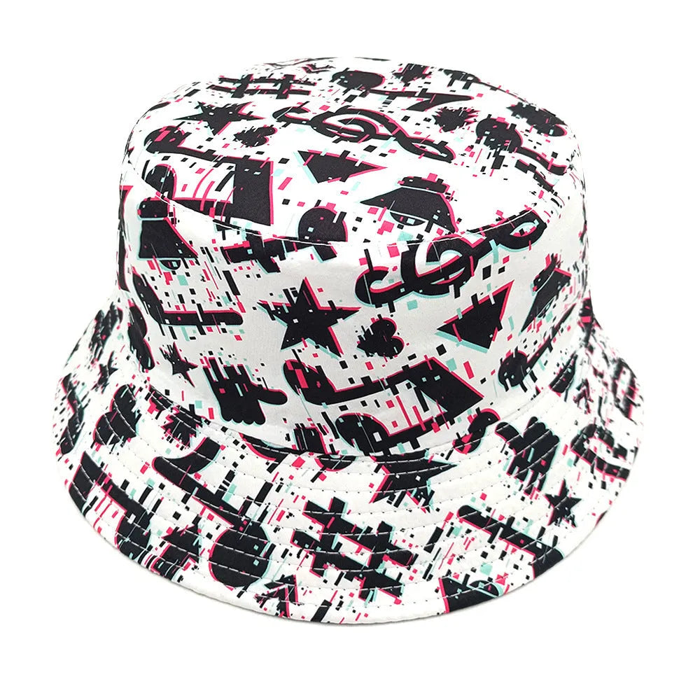 Musical note pattern printed bucket hat with dome crown retro design