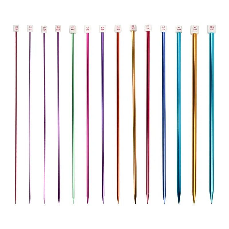 Set of lengthened double-ended crochet hooks in various sizes from 2.0mm to 10.0mm with protective end caps.