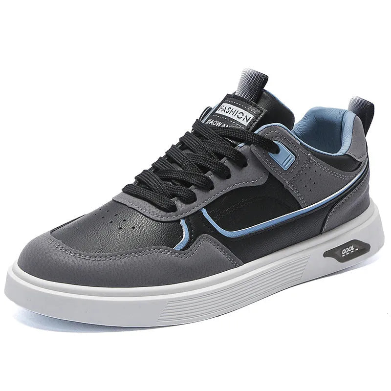 Men's Korean-style canvas board shoes with leather stitching and mesh lining in solid colour options