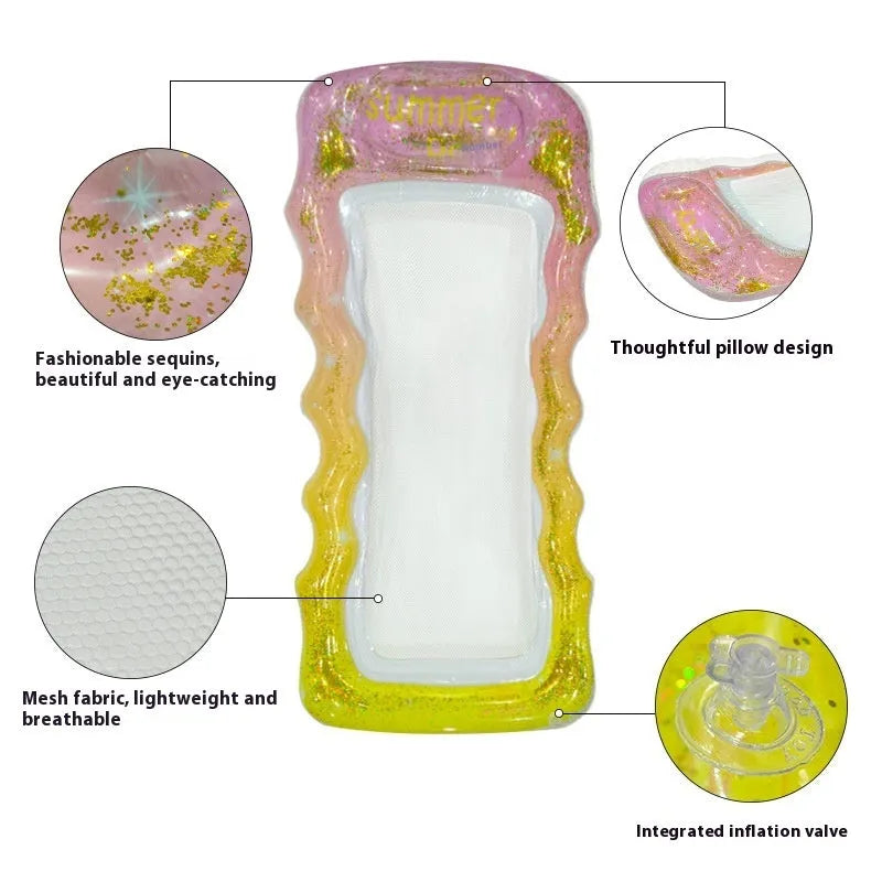 PVC inflatable floating row with sequins in gradient colours for pool and beach use