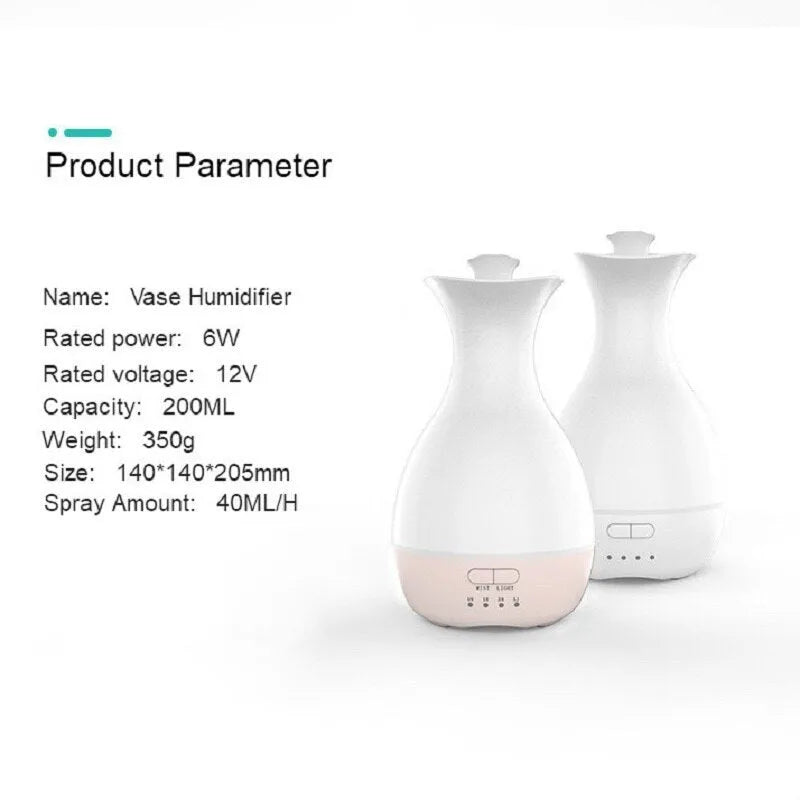 White or pink ultrasonic aromatherapy diffuser with 200ml tank capacity and coloured night light function