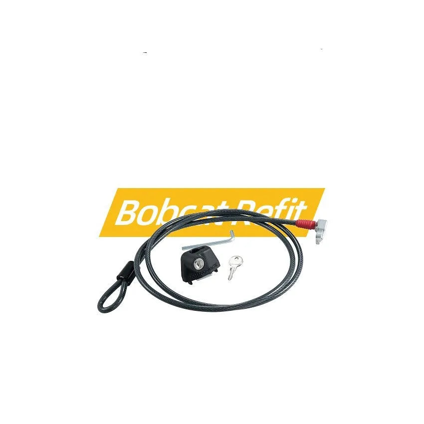 Plastic-sheathed steel cable lock for roof platform securing kayak and ladder