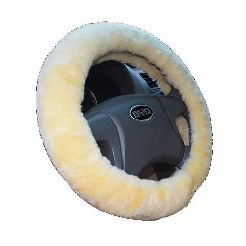 Wool steering wheel cover with matching gear shift handle covers in multiple colour options
