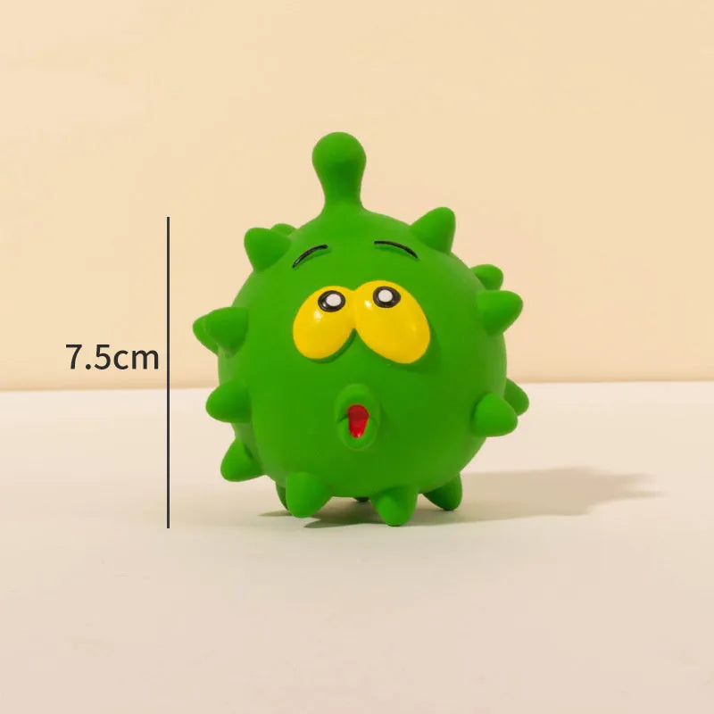 Set of colourful natural latex dog squeaky balls with bumpy surfaces and cute faces for teeth cleaning play