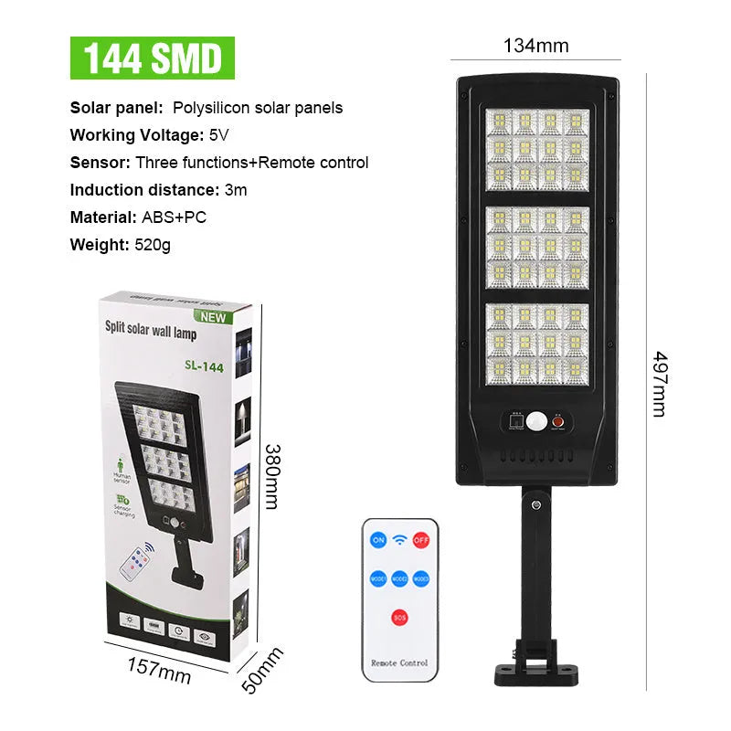 Solar-powered remote control street light for outdoor wall and garden lighting