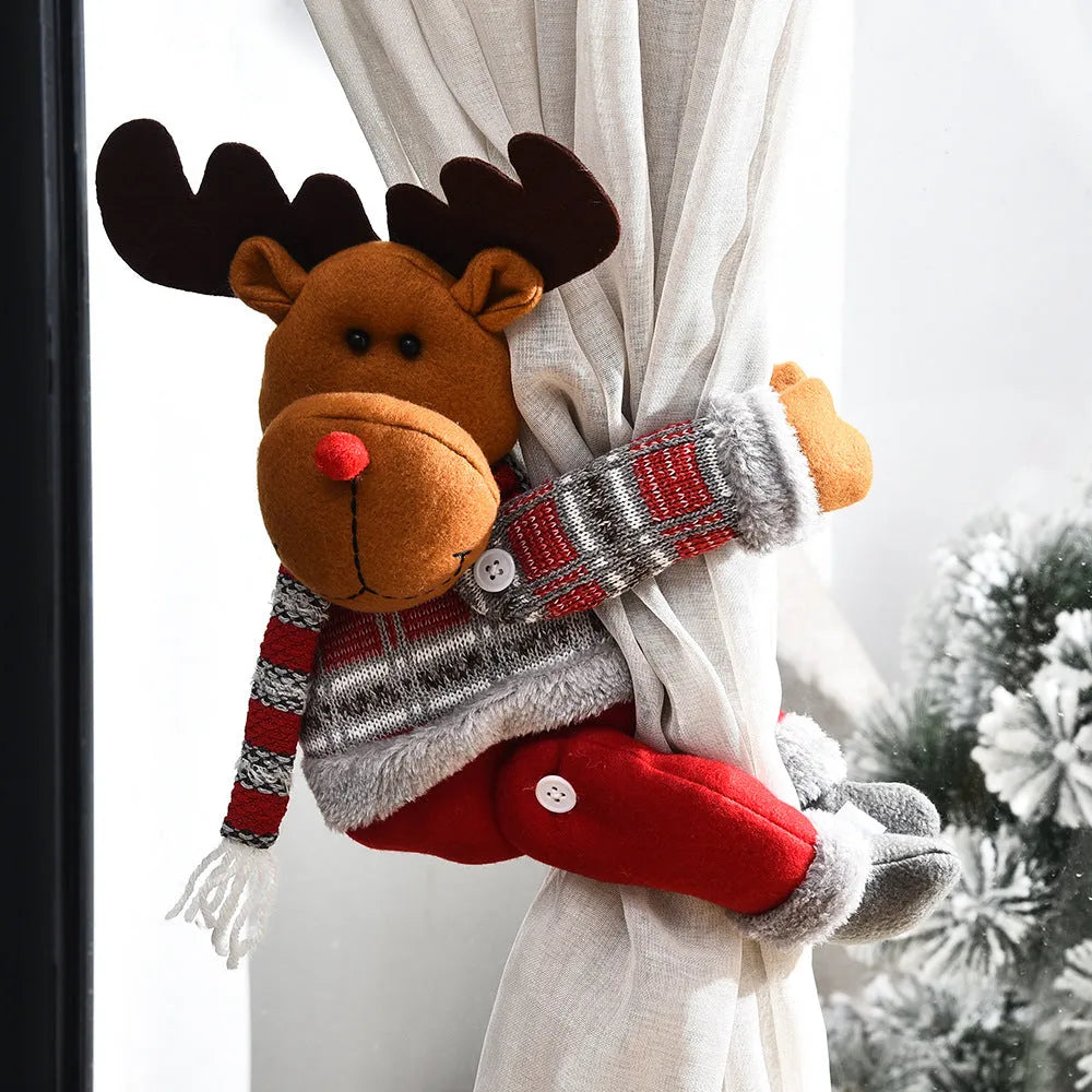 Christmas curtain decorative button cartoon doll cloth curtain buckle in Santa, reindeer, or snowman style