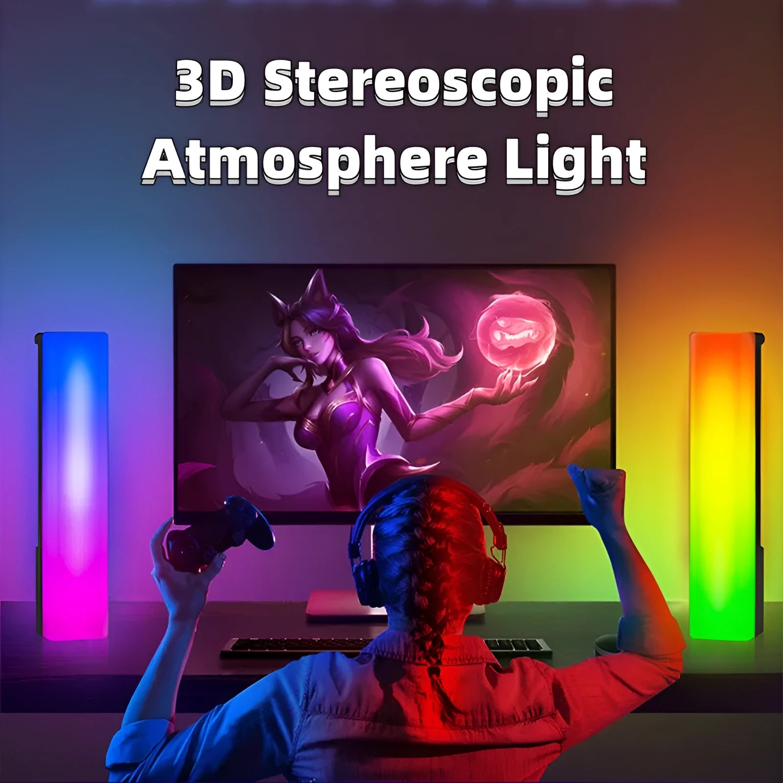 3D RGB voice-activated rhythm light pick-up table top ambiance lamp with cross-border white shell
