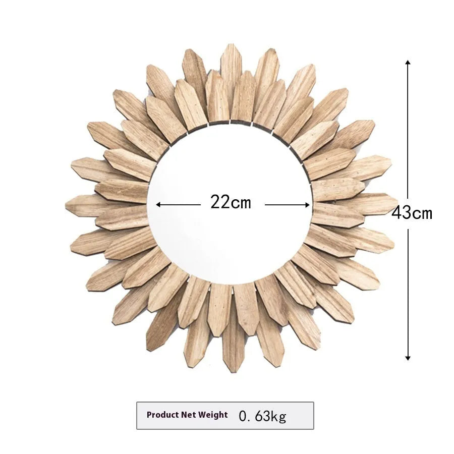 European-style solid wood hanging mirror in baked colour finish available in 30cm, 43cm, and 50cm diameters