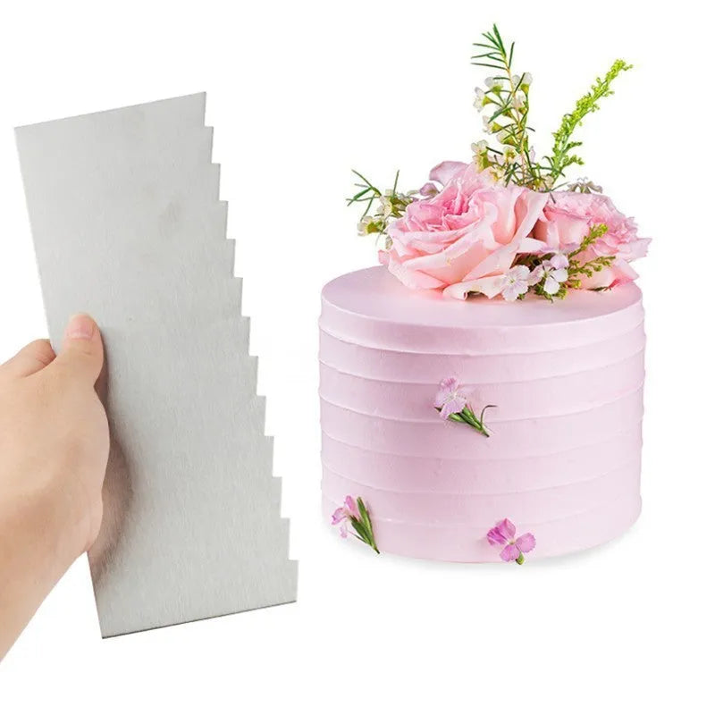 Stainless steel cake cream scraper with six different polygon pattern edges for decorating