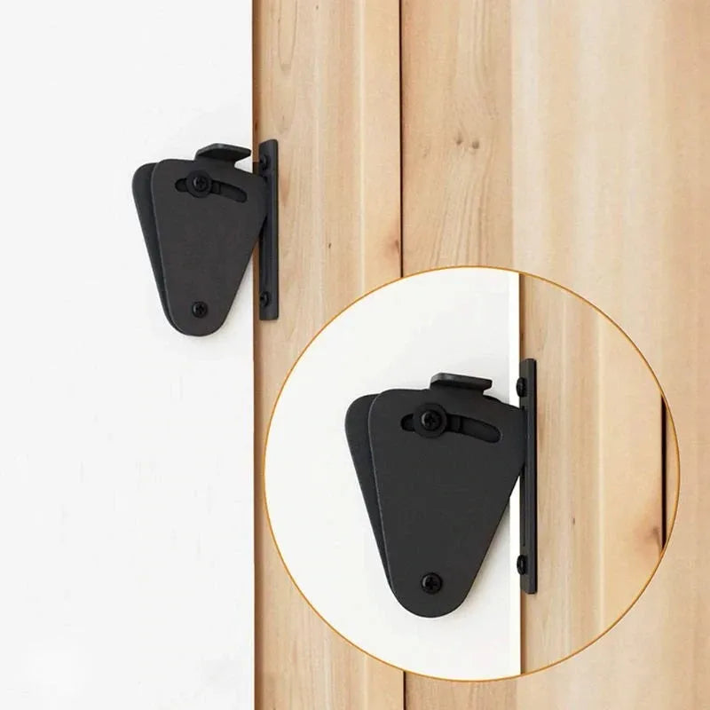 Black stainless steel sliding barn door lock body available in S and M sizes for gap control