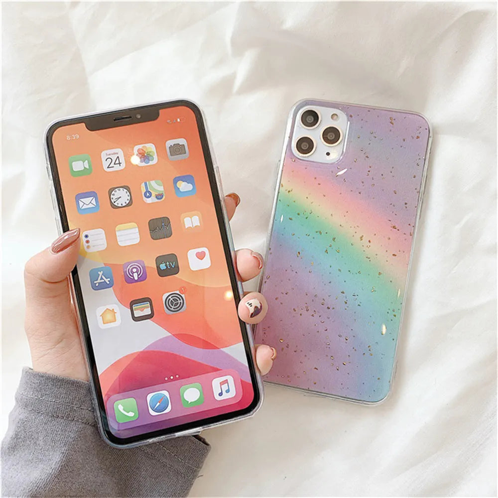 Rainbow gradient TPU iPhone case with colourful stripes in Japanese Korean style design