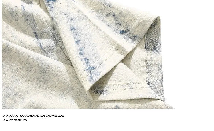 Grey tie dye printed men's T-shirt with loose fit design and half sleeves