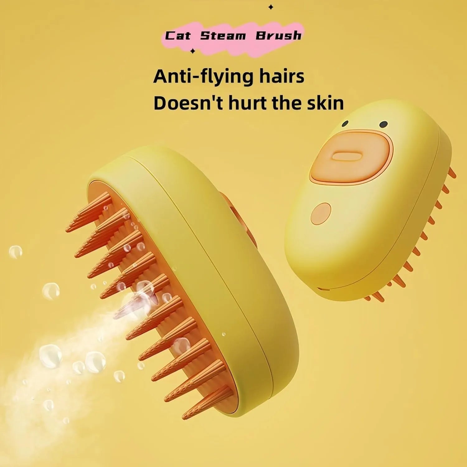 White rechargeable pet steam brush with silicone comb teeth for cat and dog grooming