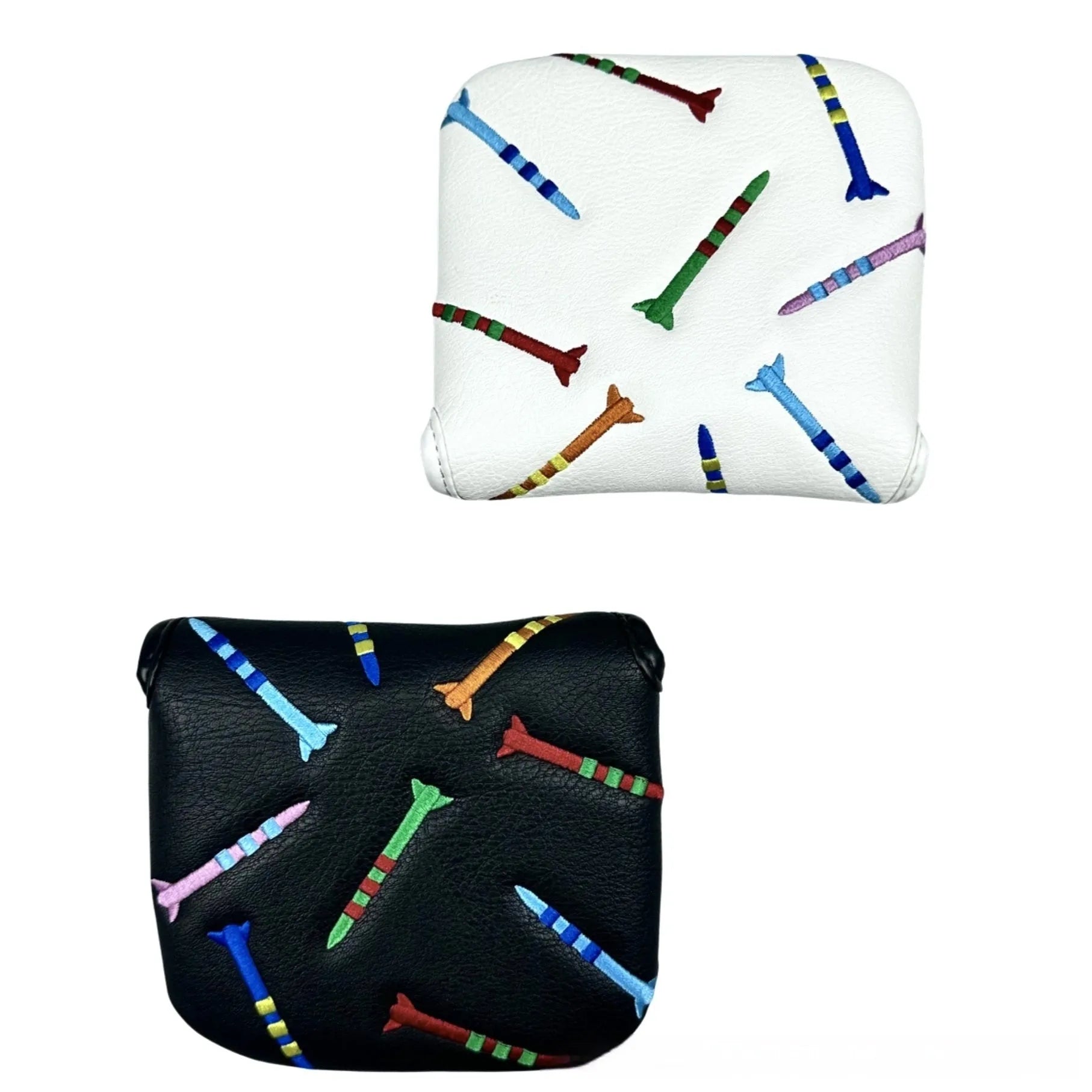 Square golf putter protective sleeve with rocket pattern design in black PU leather