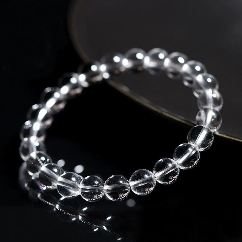 Natural Donghai Old Mine white crystal round bead bracelet in geometric unisex style.