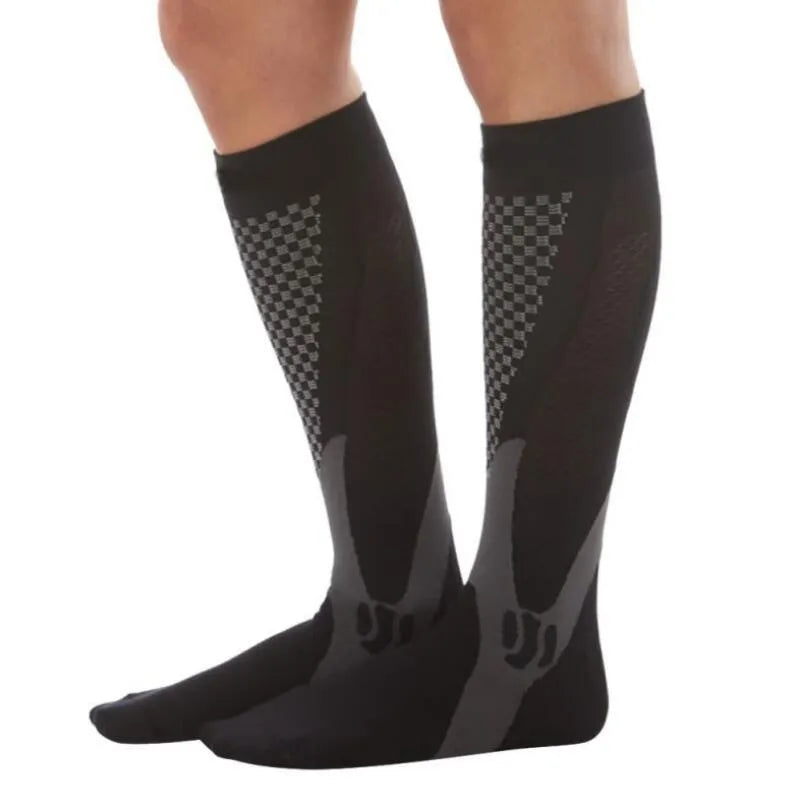 Graduated compression socks for men and women in black, blue, orange, pink, and white colour options
