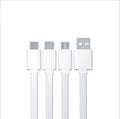 Three-in-one data cable 1m noodles style one for three in black or white, split connector for multiple devices.
