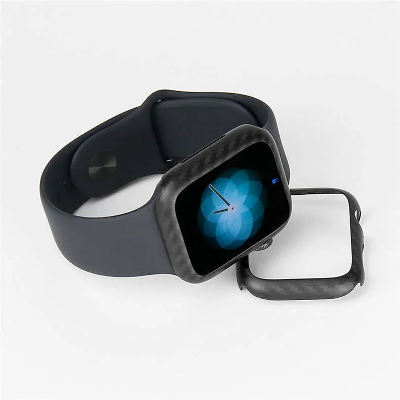 Apple Watch Series 4 in a slim black half wrap leather protective case.