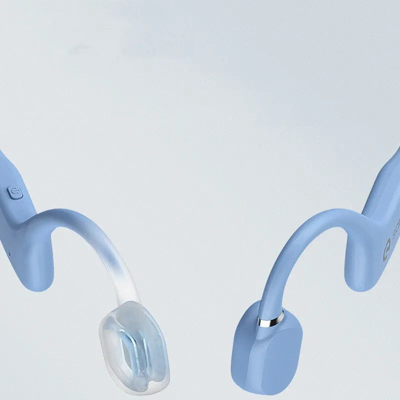 Wireless bone conduction Bluetooth headset in neckband style, shown in various colours including China Red and Mint Green.