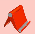 Black PE folding mobile phone stand with soft rubber grips holding a tablet at an adjustable angle