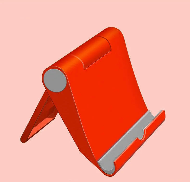 Black PE folding mobile phone stand with soft rubber grips holding a tablet at an adjustable angle