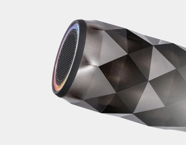Black crystal diamond-cut Coke can shaped Bluetooth speaker with colourful LED starry sky lighting effect.