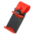 Black car steering wheel phone mount holder attached to vehicle steering wheel
