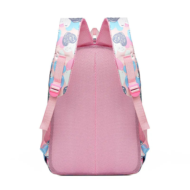 Blue children's schoolbag with air pillow shoulder straps and Oxford cloth exterior.