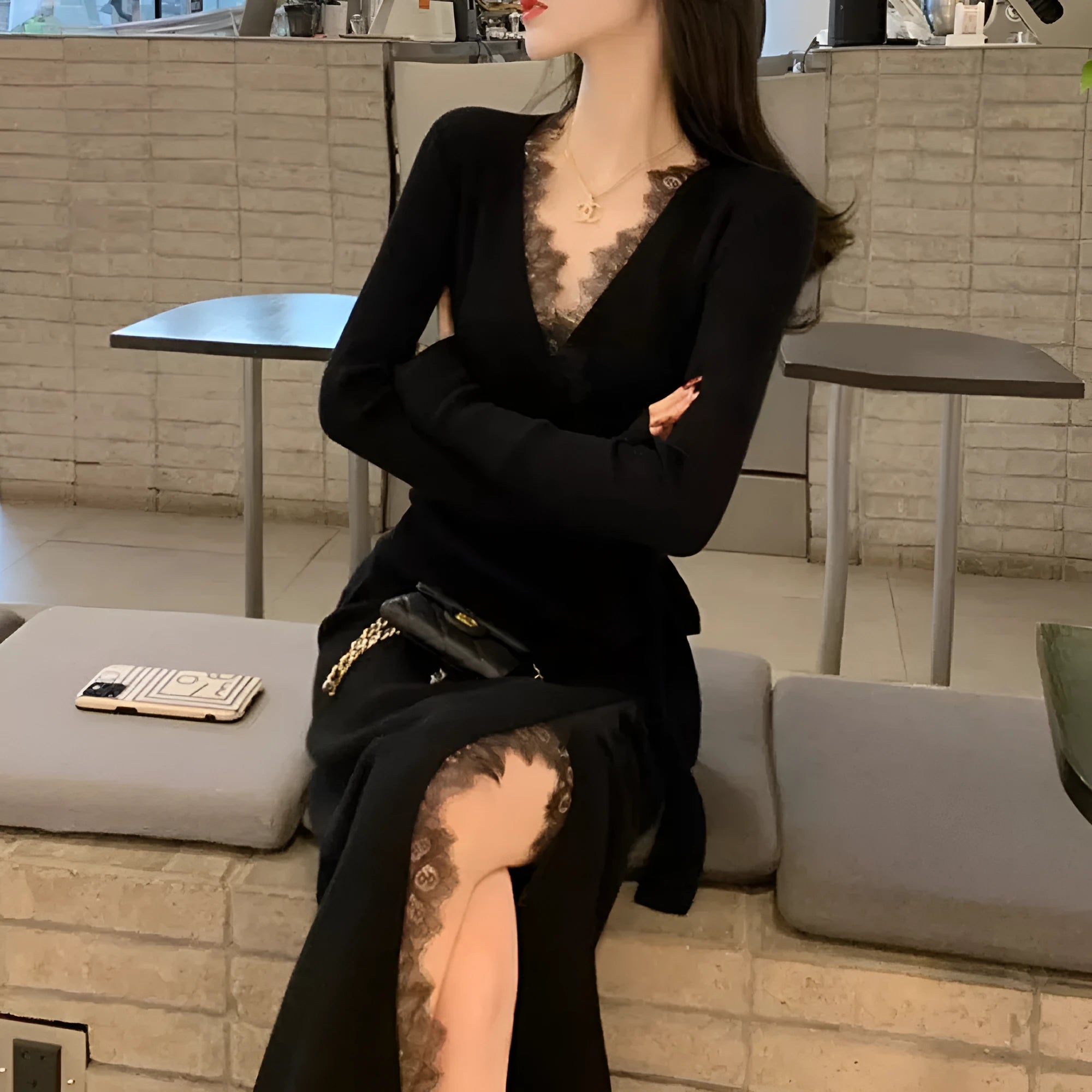 Black solid colour women's woolen princess dress skirt in slim fit free size