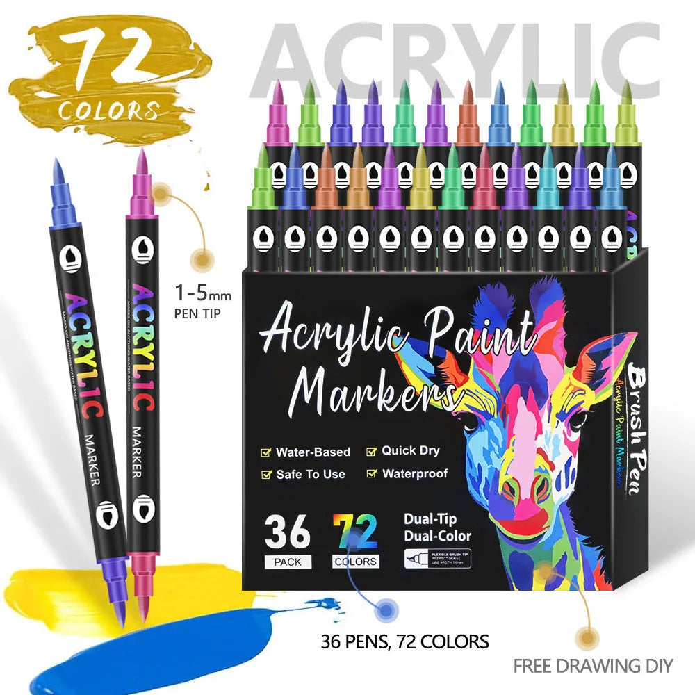 Set of double-headed acrylic paint marker pens in a case, showing two tips per pen.