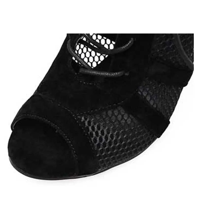 Black suede women's lace-up high heel shoes with an 11.5cm heel.