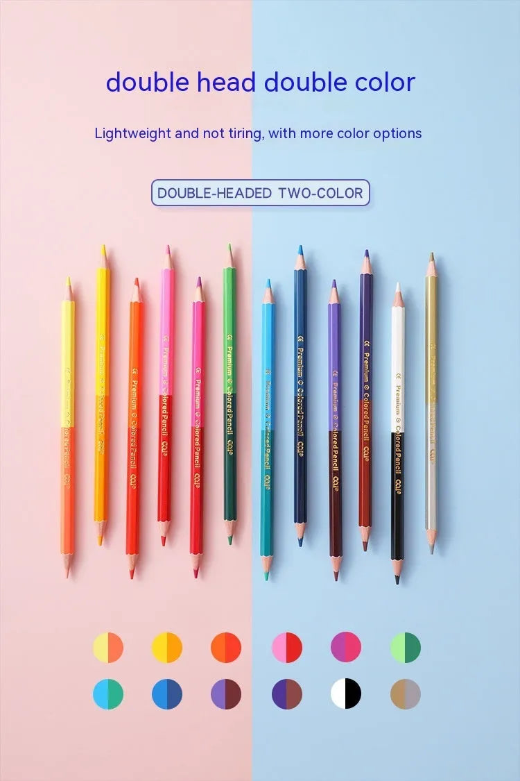 Set of wooden dual-tipped colour pencils with a colour lead at one end and a brush pen tip at the other.