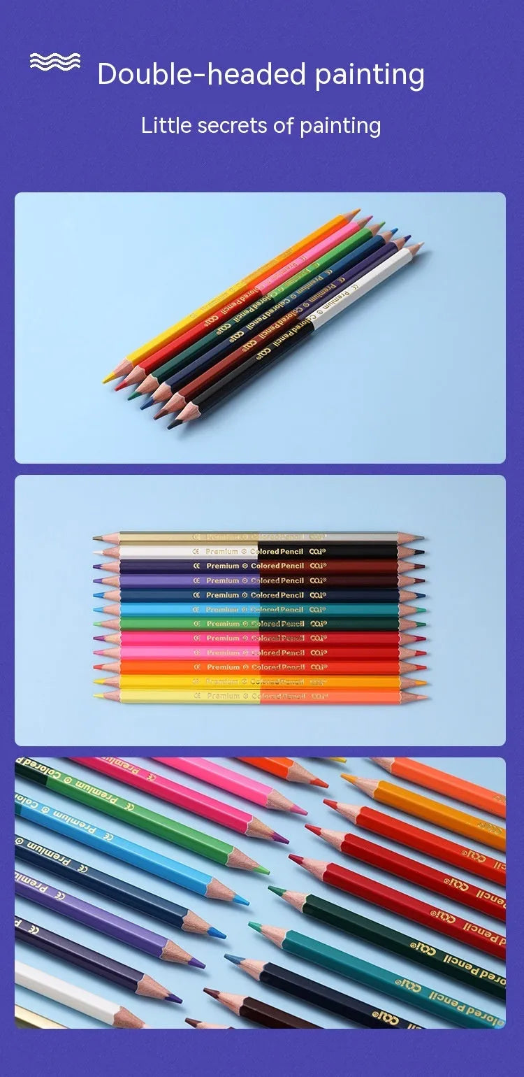 Set of wooden dual-tipped colour pencils with a colour lead at one end and a brush pen tip at the other.