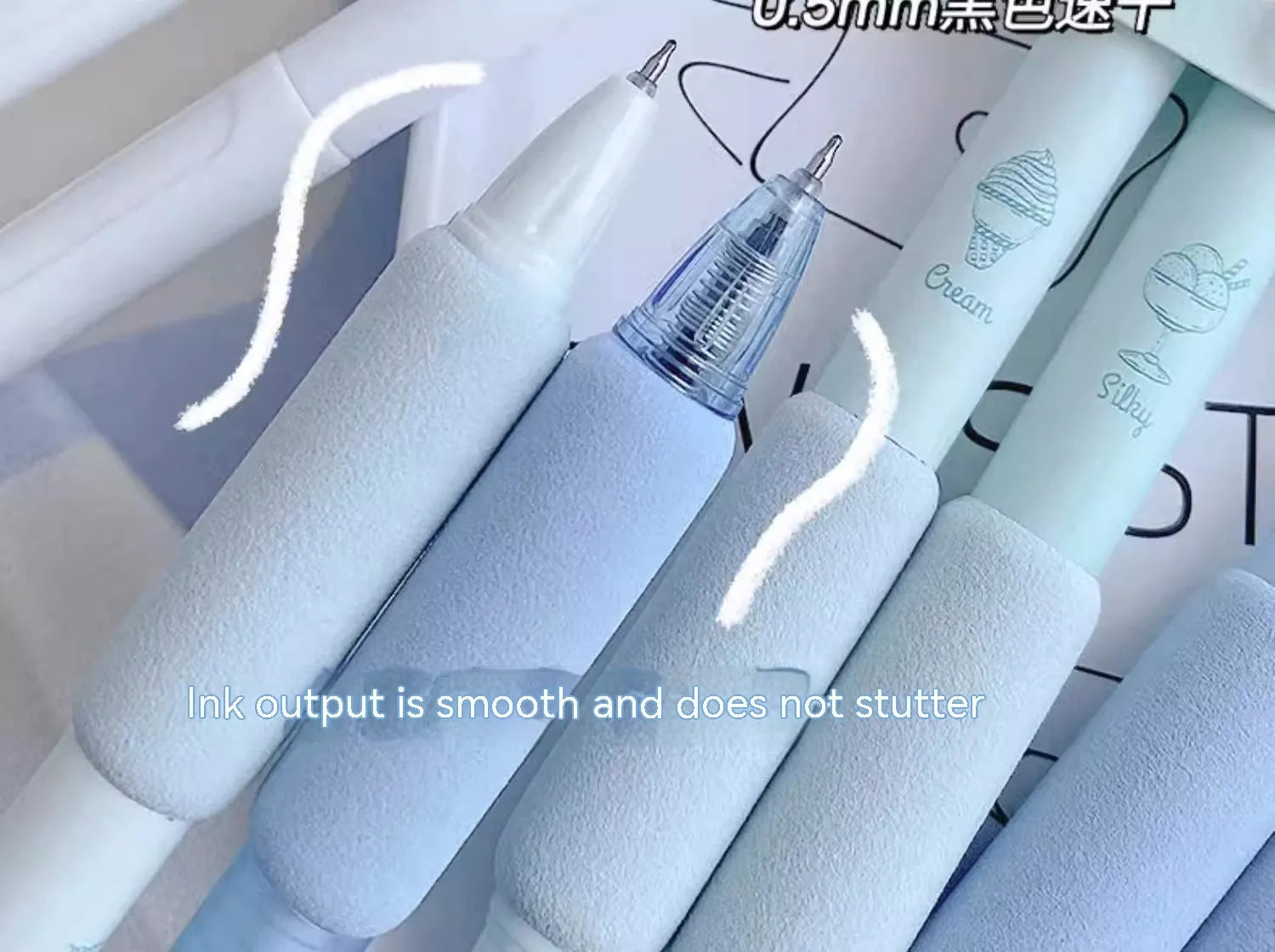 Double-headed fluorescent pen with 0.5mm tip for calligraphy practice in cheese mint and sea salt ice cup colours