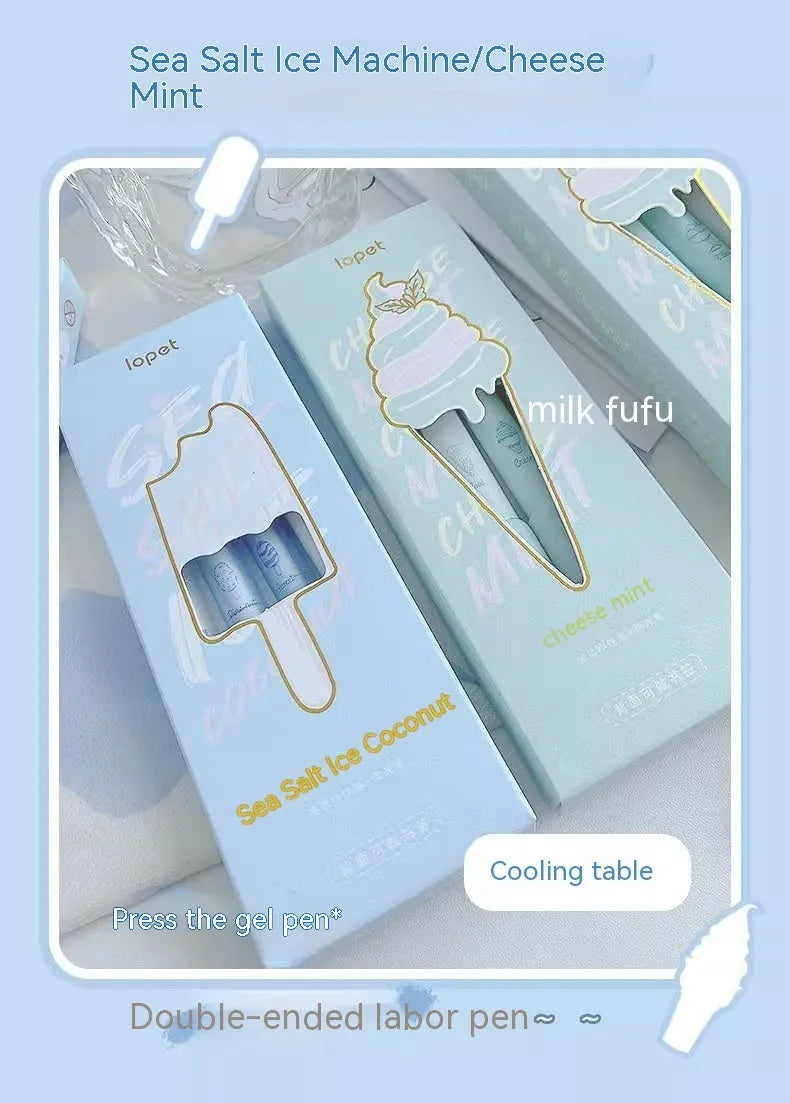 Double-headed fluorescent pen with 0.5mm tip for calligraphy practice in cheese mint and sea salt ice cup colours