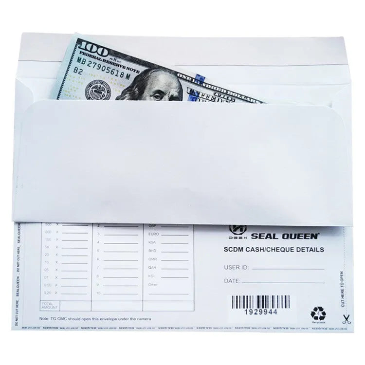Blue tamper-evident confidential envelope showing self-adhesive strip and 105x240mm dimensions