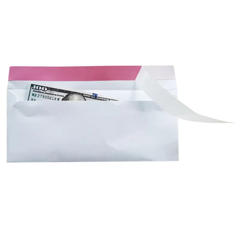 Blue tamper-evident confidential envelope showing self-adhesive strip and 105x240mm dimensions